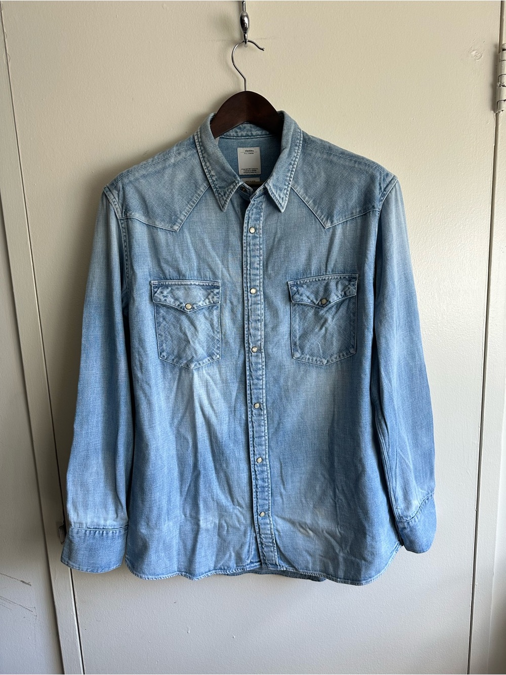 RARE Visvim Light Blue Distressed Denim Western Shirt JPN4